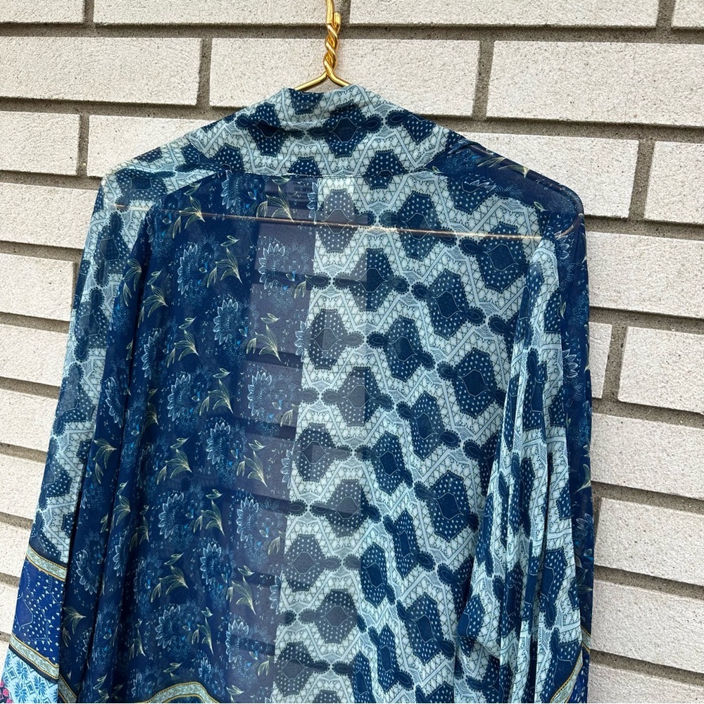 Akemi + Kin Blue Patchwork Kimono Open Front Sheer Boho Layering Wrap OS - Picture 8 of 9